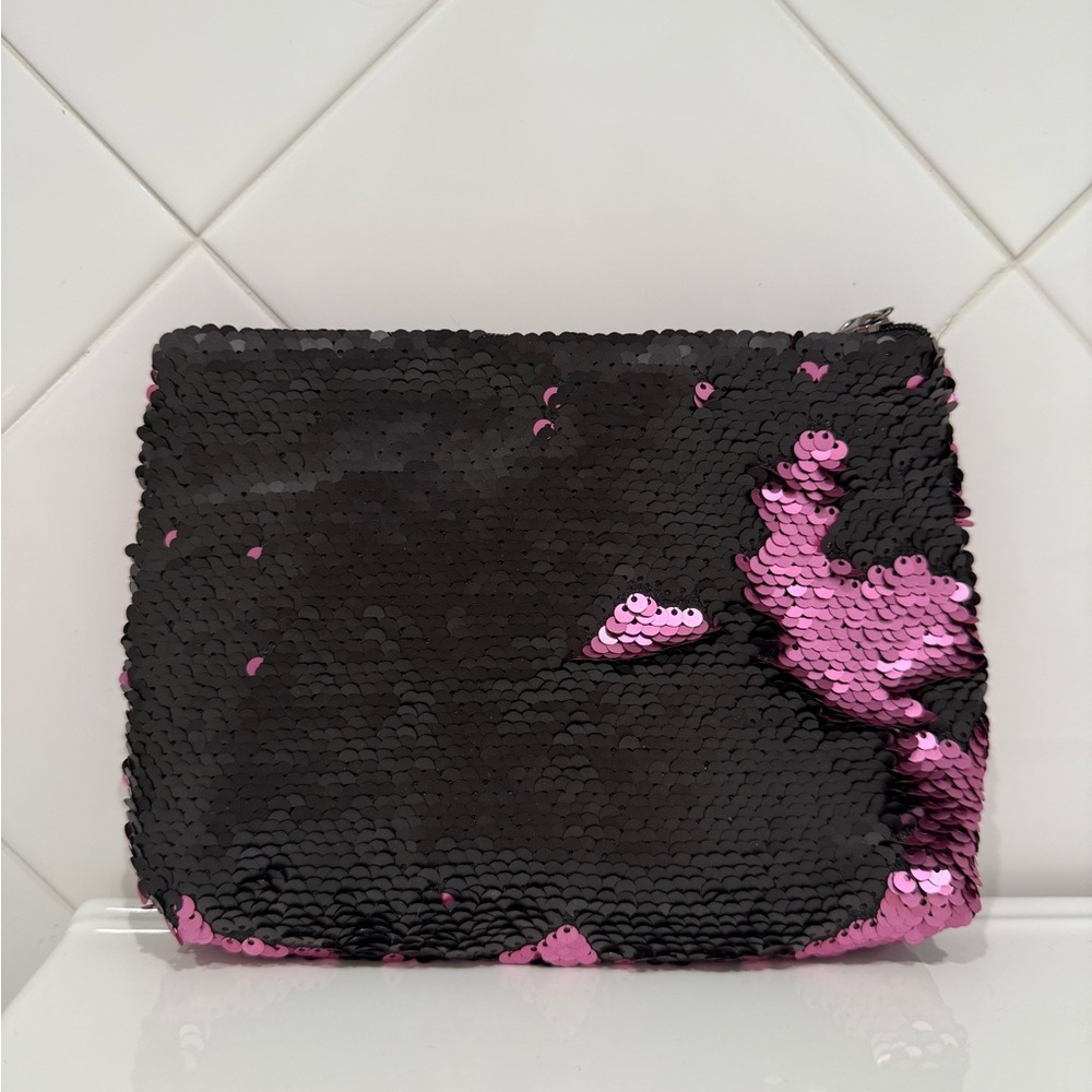 Reversible Sequin Clutch Bag - Black and Pink